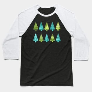Watercolor Christmas trees pattern in blue and green Baseball T-Shirt